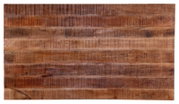 Draufsicht auf eine Tischplatte aus Holz mit natürlicher Maserung und rustikalem Design.