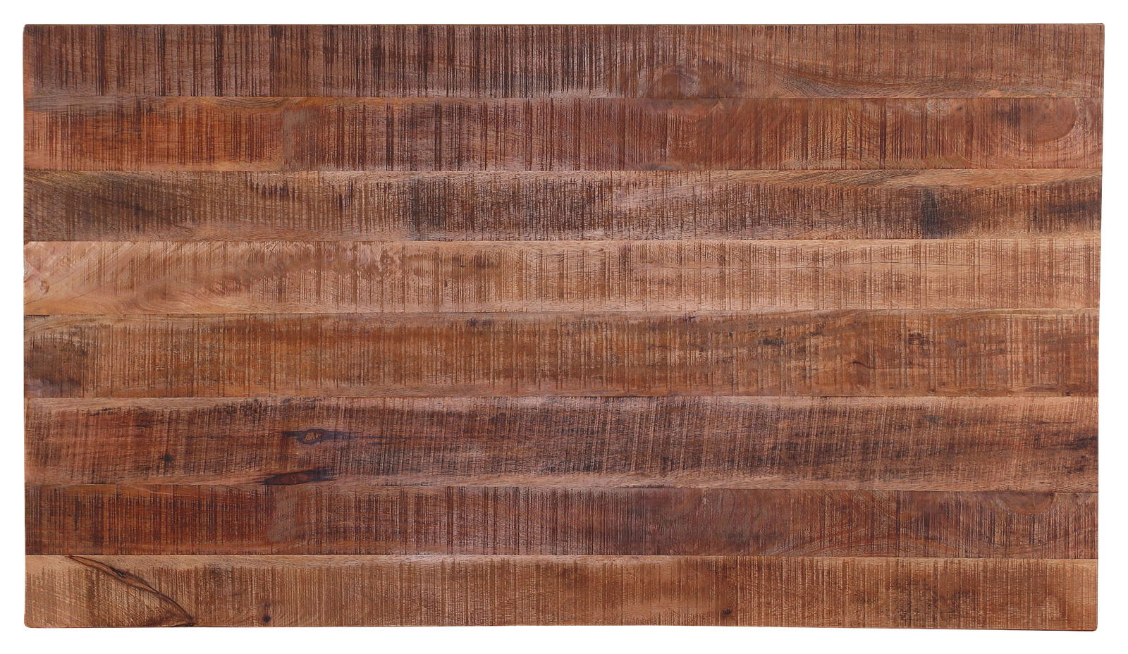 Draufsicht auf eine Tischplatte aus Holz mit natürlicher Maserung und rustikalem Design.