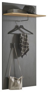 Garderobenpaneel mit Hutablage, Kleiderbügel und Haken, seitliche Perspektive