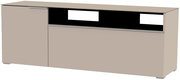 TV-Lowboard in beige mit einer Tür und einem offenen Fach, seitliche Perspektive