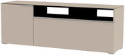 TV-Lowboard in beige mit einer Tür und einem offenen Fach, seitliche Perspektive
