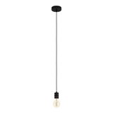 Minimalistische Pendelleuchte YORTH mit schwarzem Kabel und sichtbarer Glühbirne, seitliche Perspektive