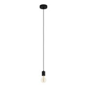 Minimalistische Pendelleuchte YORTH mit schwarzem Kabel und sichtbarer Glühbirne, seitliche Perspektive