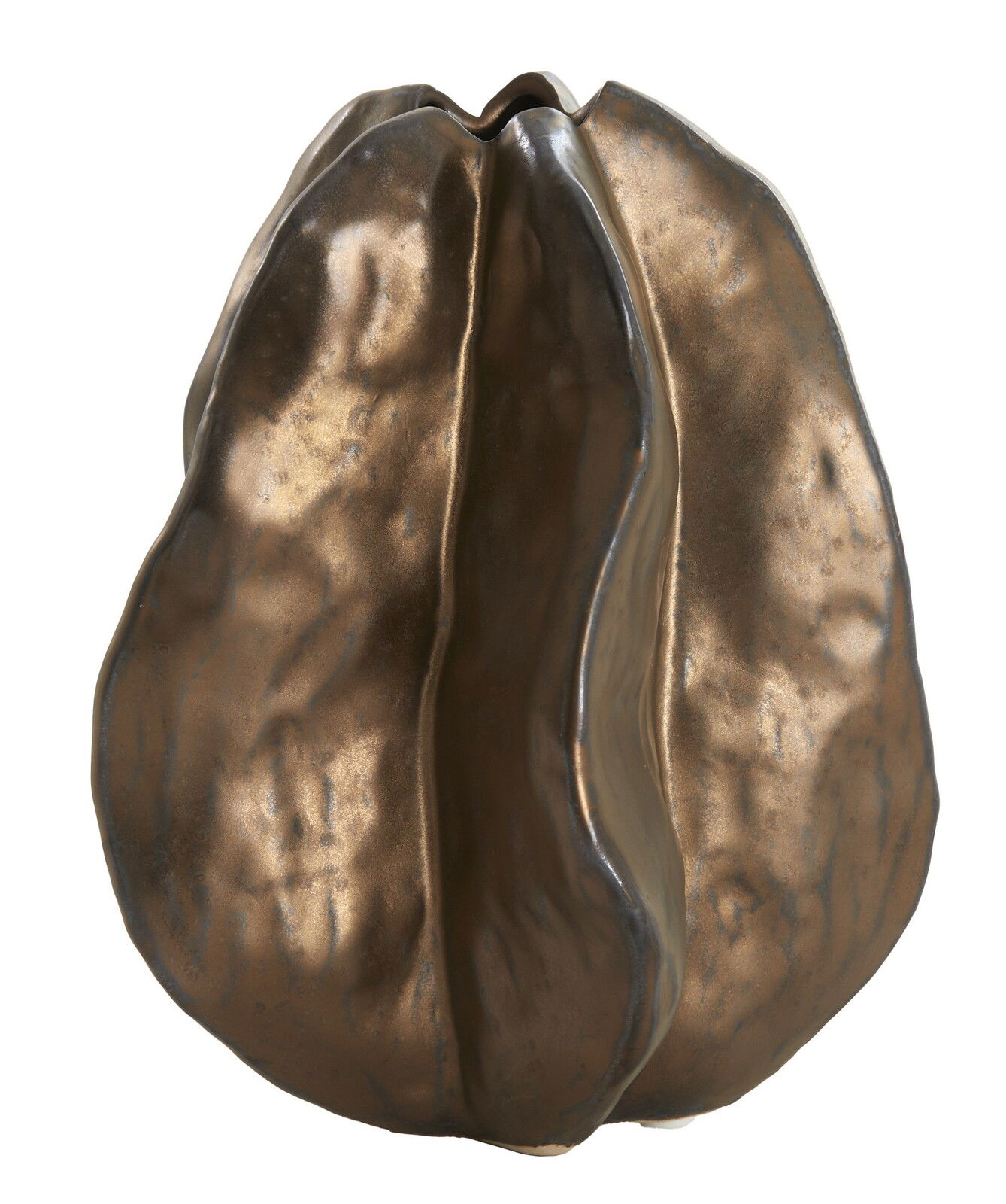 Bronzefarbene Deko-Vase mit organischer Form, seitliche Perspektive