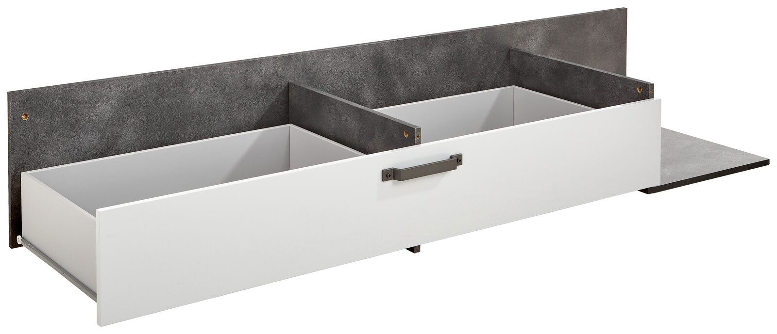 XORA Bettschublade MALO Bettschublade in Weiß mit schwarzem Griff, seitliche Perspektive