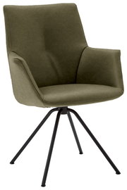 Moderner grüner Sessel mit schwarzem Metallgestell, seitliche Perspektive