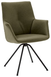 Moderne groene fauteuil met zwart metalen frame, zijaanzicht