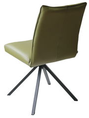 Moderner Stuhl mit olivgrünem Bezug und schwarzem Metallgestell, Rückansicht