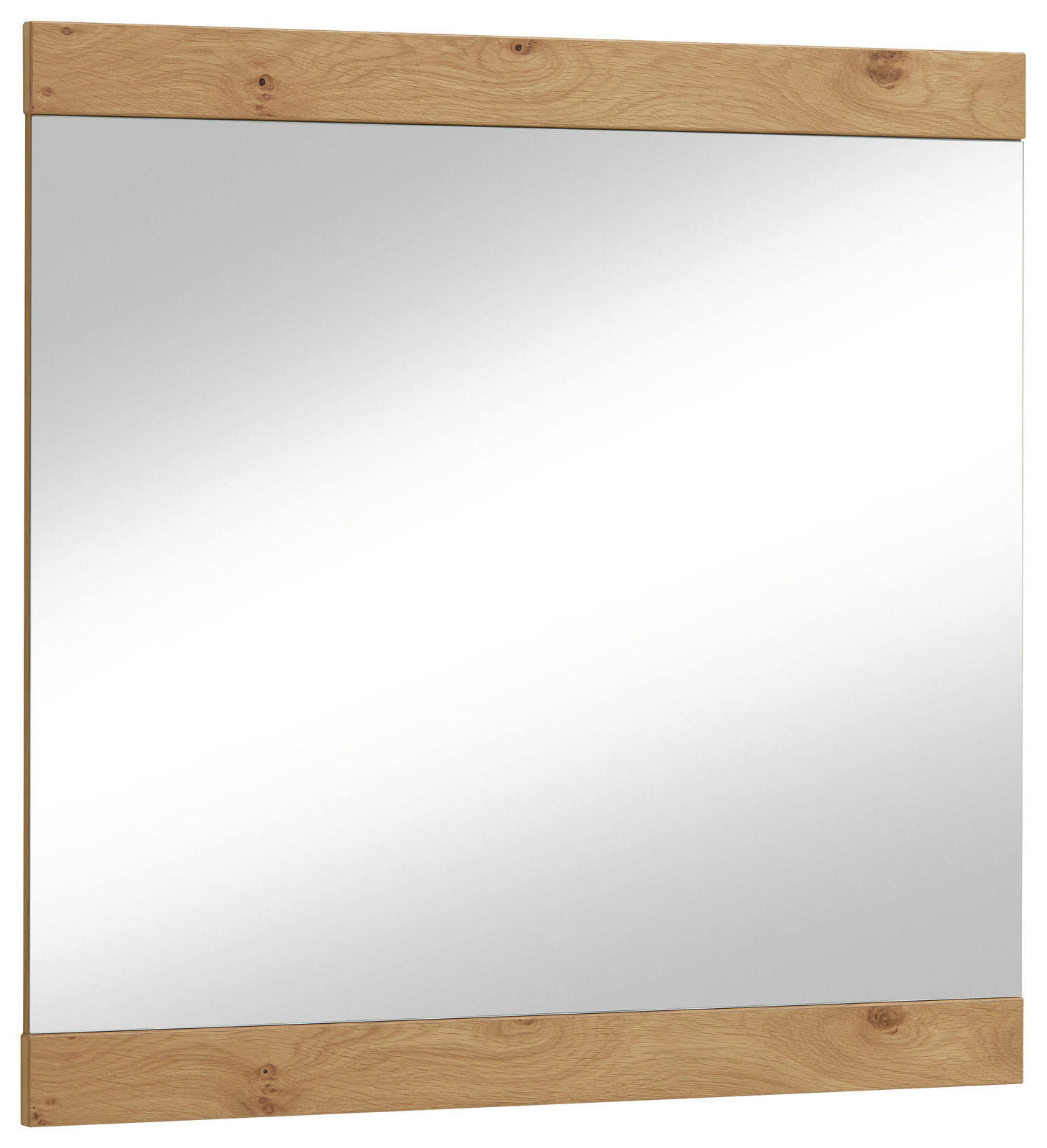 Rechteckiger Spiegel mit Holzrahmen, seitliche Perspektive