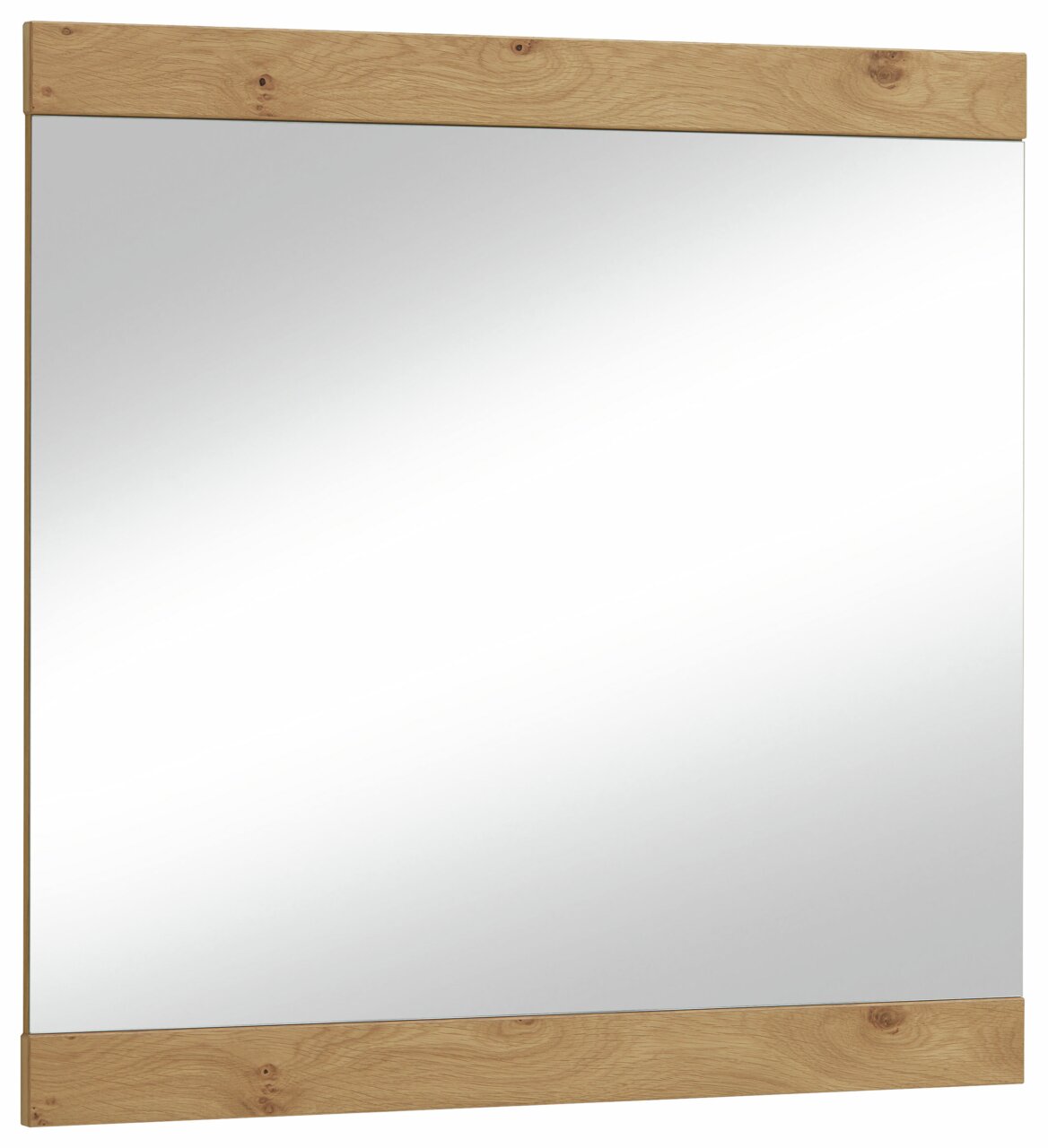 Rechteckiger Spiegel mit Holzrahmen, seitliche Perspektive