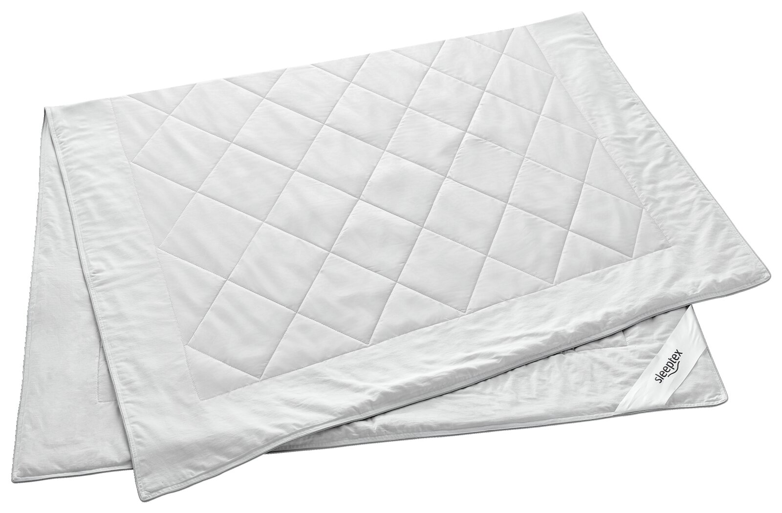 Sommerbettdecke 200x200 cm in Draufsicht, weiße Steppdecke mit quadratischem Muster