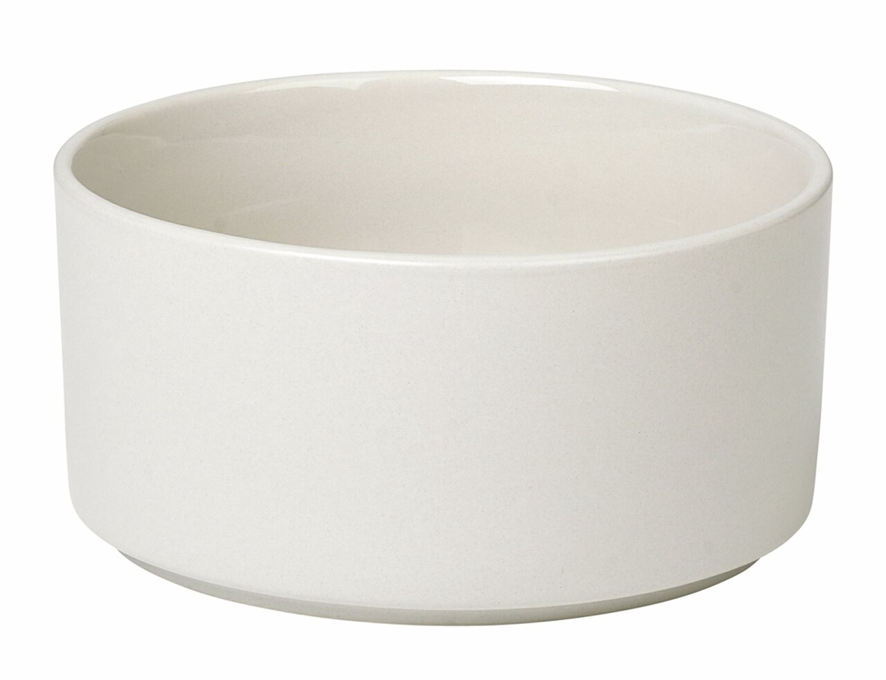 Weiße, zylindrische Schale aus Keramik in der Farbe Moonbeam, mittlere Größe, seitliche Perspektive