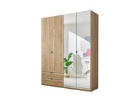 Moderner 4-türiger Kleiderschrank aus Holz mit zwei Spiegeltüren, frontal abgebildet.