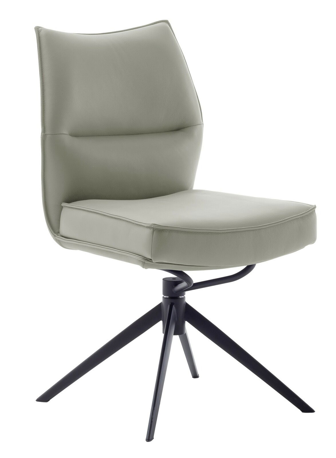 Zurbrüggen Stuhl ASSENTO Moderner Drehstuhl mit gepolstertem Sitz und Rückenlehne in hellgrauem Leder, seitliche Perspektive