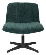 Grüner Sessel BELMONDO mit geripptem Stoffbezug und schwarzem Metallfuß, Frontalansicht.