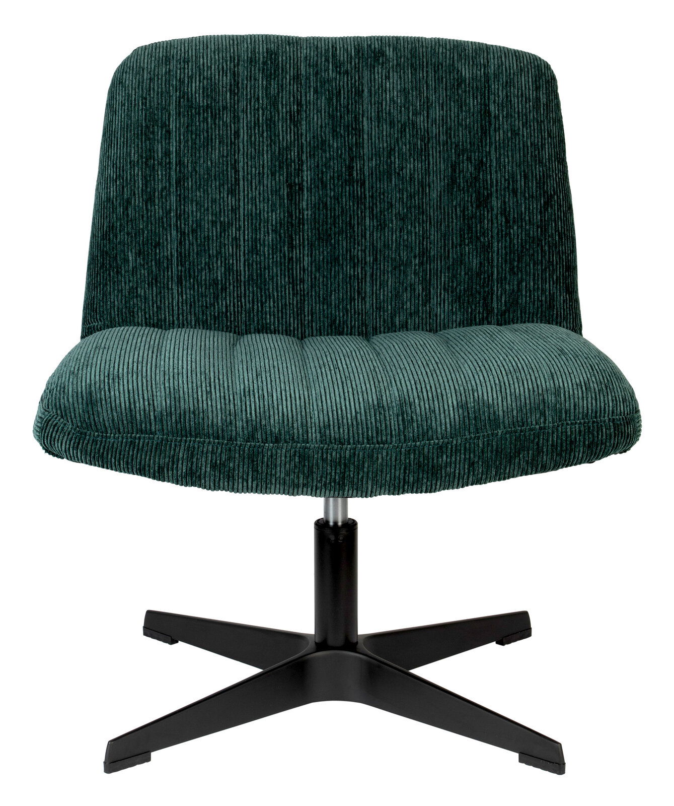 Grüner Sessel BELMONDO mit geripptem Stoffbezug und schwarzem Metallfuß, Frontalansicht.