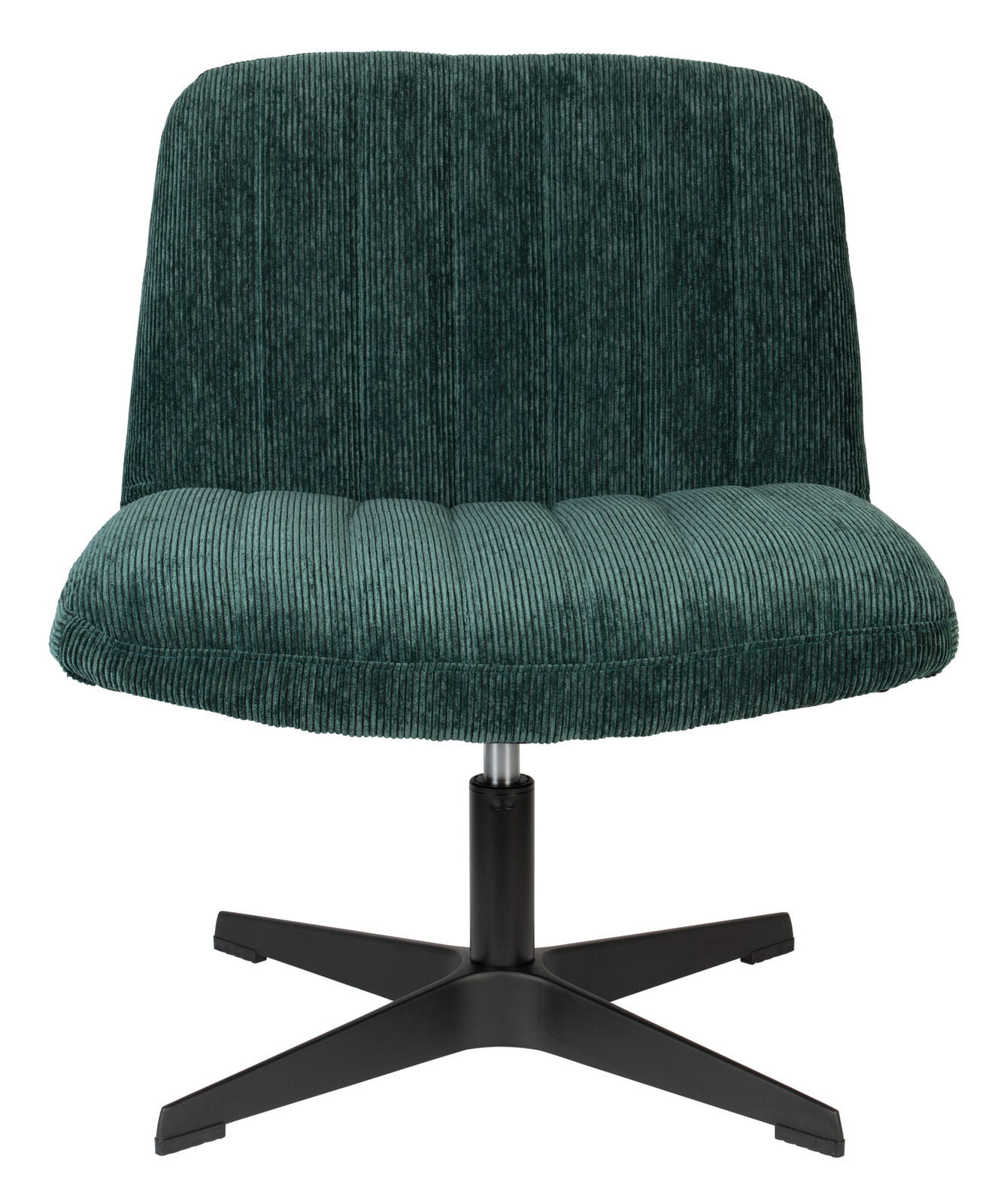 Grüner Sessel BELMONDO mit geripptem Stoffbezug und schwarzem Metallfuß, Frontalansicht.