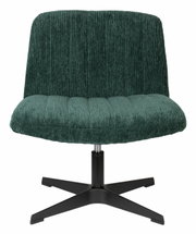Groene fauteuil BELMONDO met geribbelde stoffen bekleding en een zwart metalen onderstel, vooraanzicht.