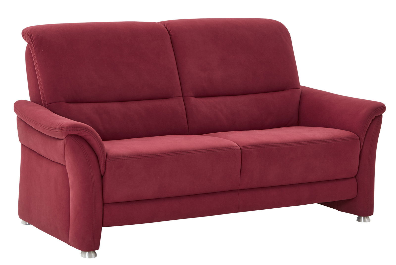 Beldomo Comfort Sofa 2er INGOLSTADT Rotes 2-Sitzer-Sofa mit weichen Polstern und Metallfüßen, seitliche Perspektive