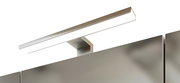 Nahaufnahme einer modernen LED-Leuchte auf einem Spiegelschrank, seitliche Perspektive
