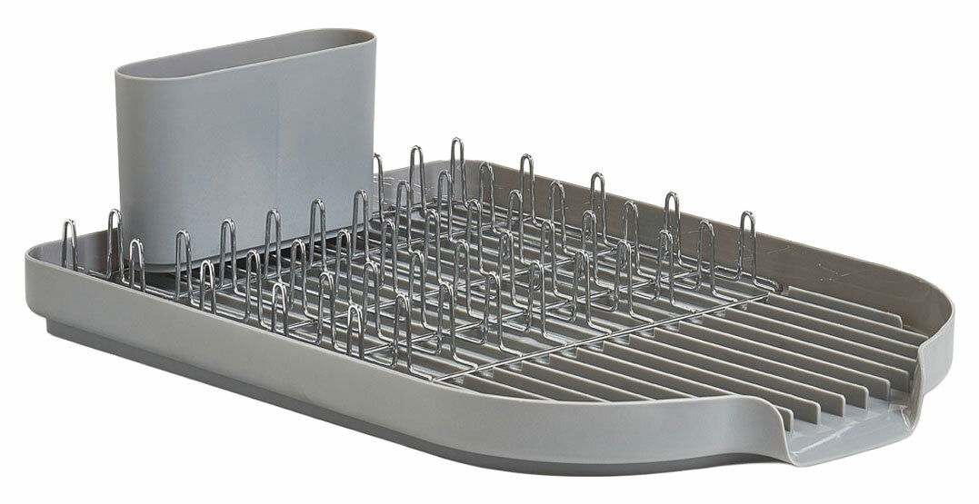 Zeller Present Geschirrabtropfständer Grauer Geschirrabtropfständer mit Metallgestell und Besteckhalter, seitliche Perspektive