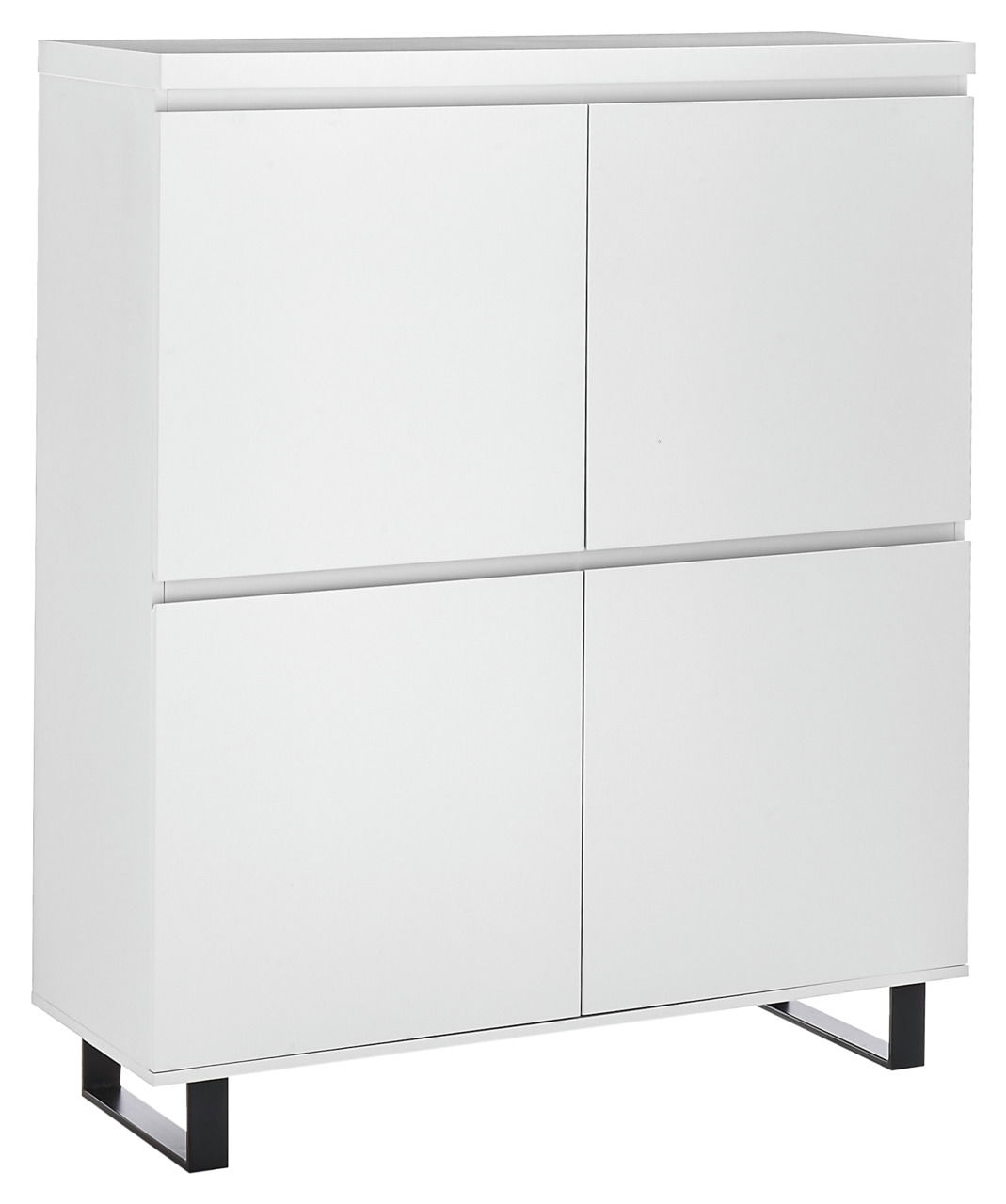 XORA Highboard AUSTIN Weißes Highboard mit vier Türen, moderne Metallfüße, seitliche Perspektive