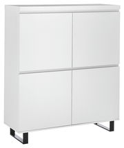 Weißes Highboard mit vier Türen, moderne Metallfüße, seitliche Perspektive