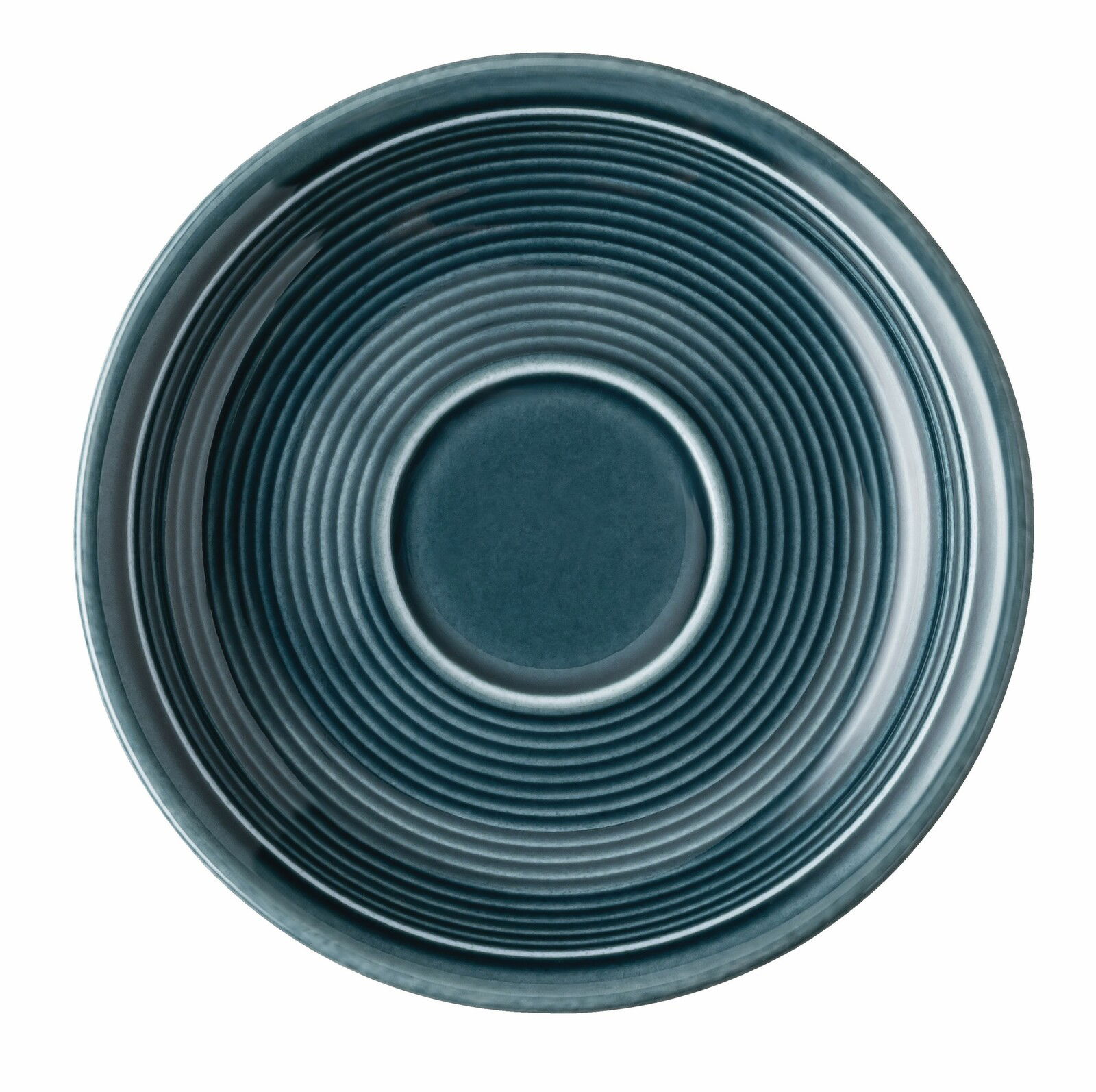Thomas Espresso- Untertassen Trend Colour Espresso-Untertasse in Nachtblau, von oben betrachtet, mit konzentrischen Kreisen als Design.