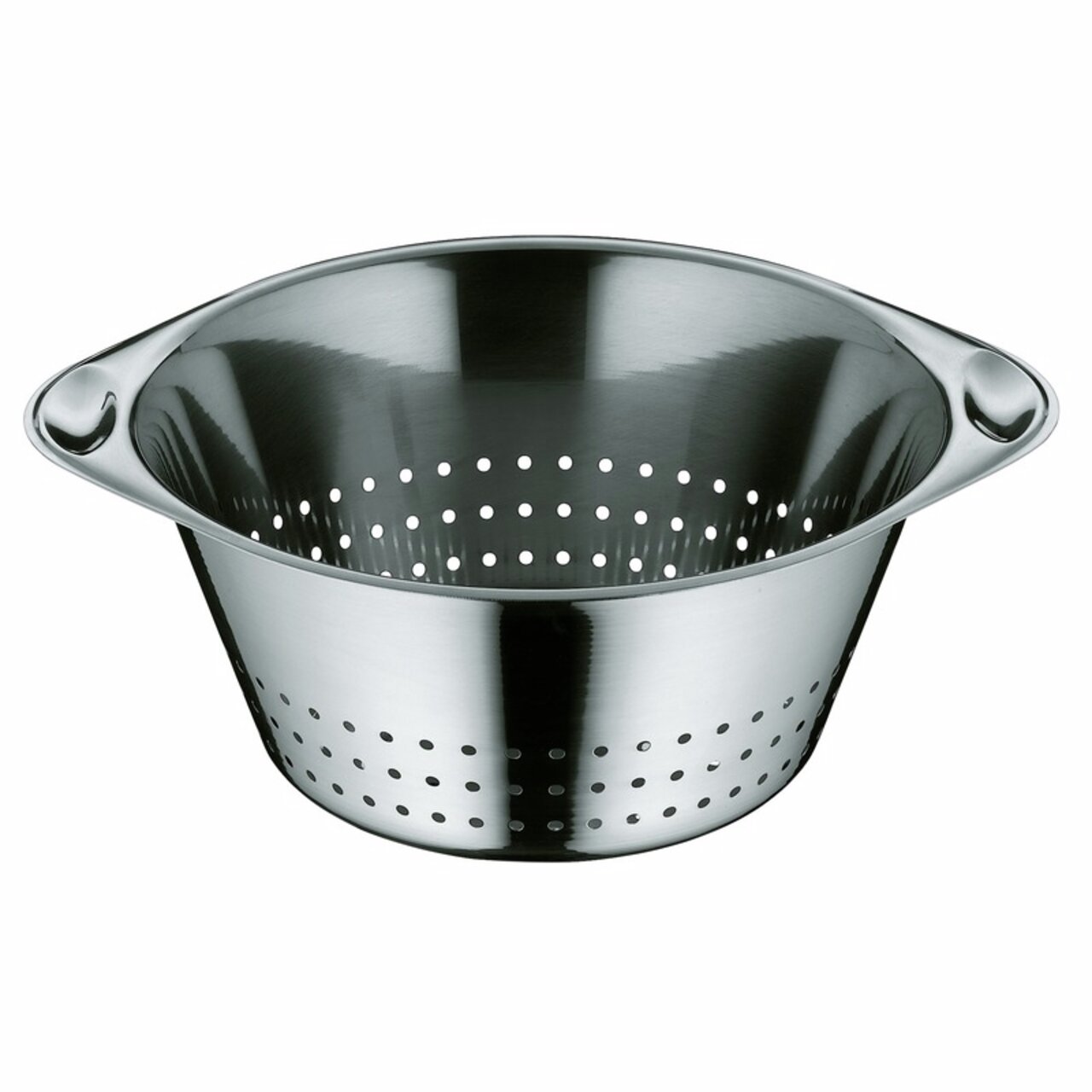 WMF Seiher 24cm Edelstahl-Salatseiher GOURMET 24cm, seitliche Perspektive, mit Griffen und Löchern zur Wasserabführung
