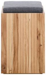 Hocker aus Holz mit gepolsterter Sitzfläche in Frontalansicht