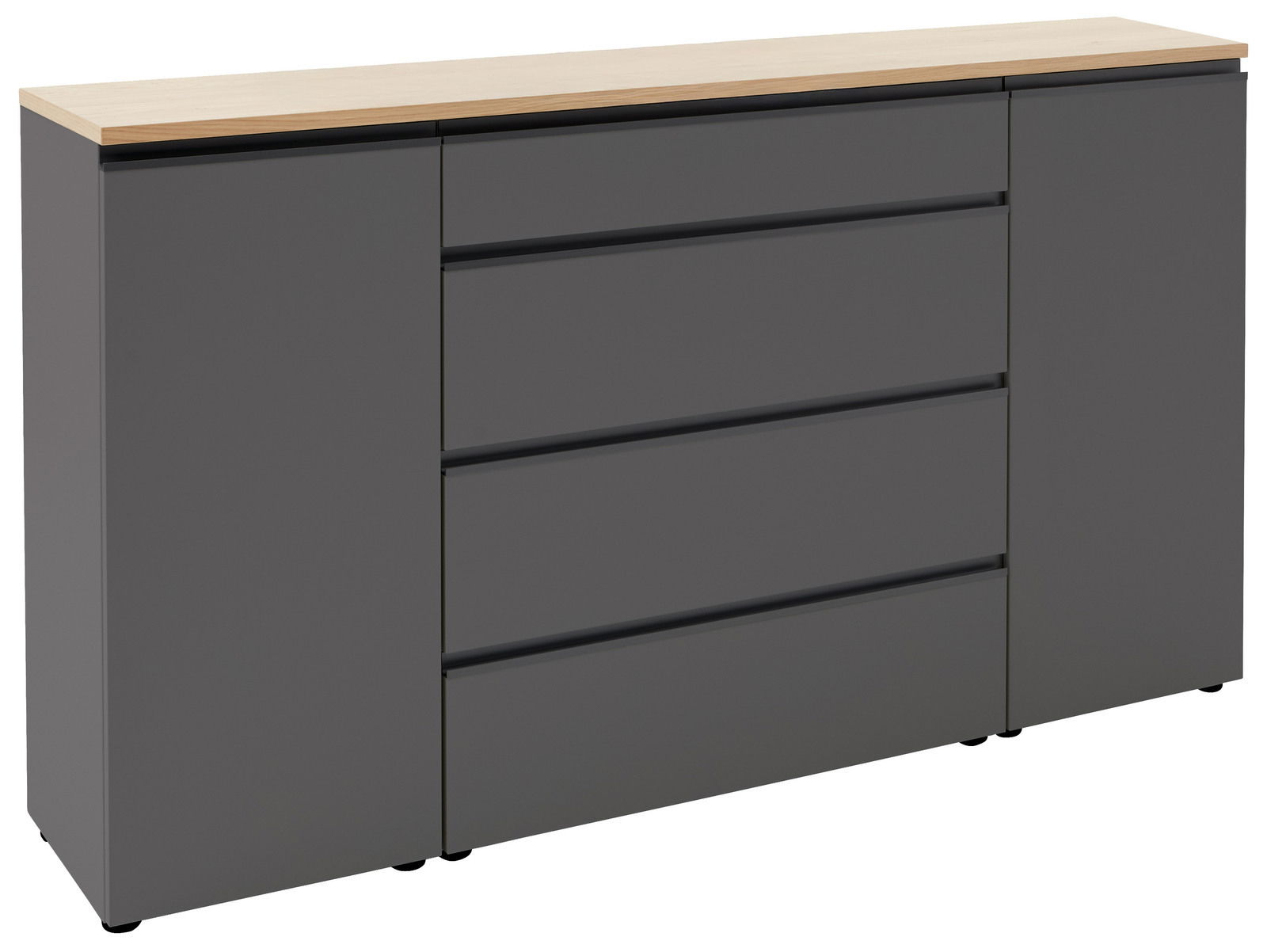 Dieter Knoll Sideobard 180 LENDINA Graues Sideboard mit Holzplatte, Frontansicht
