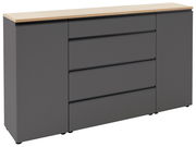 Graues Sideboard mit Holzplatte, Frontansicht