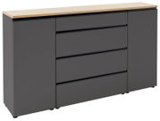 Graues Sideboard mit Holzplatte, Frontansicht