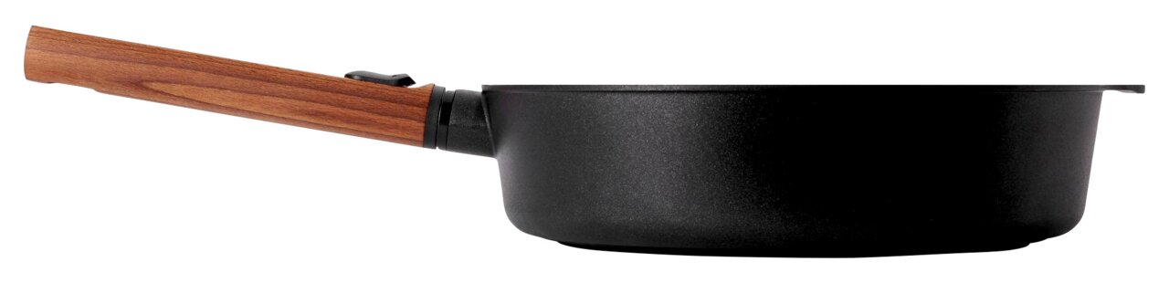 Guss-Hochrandpfanne 28cm mit Holzgriff, Seitenansicht