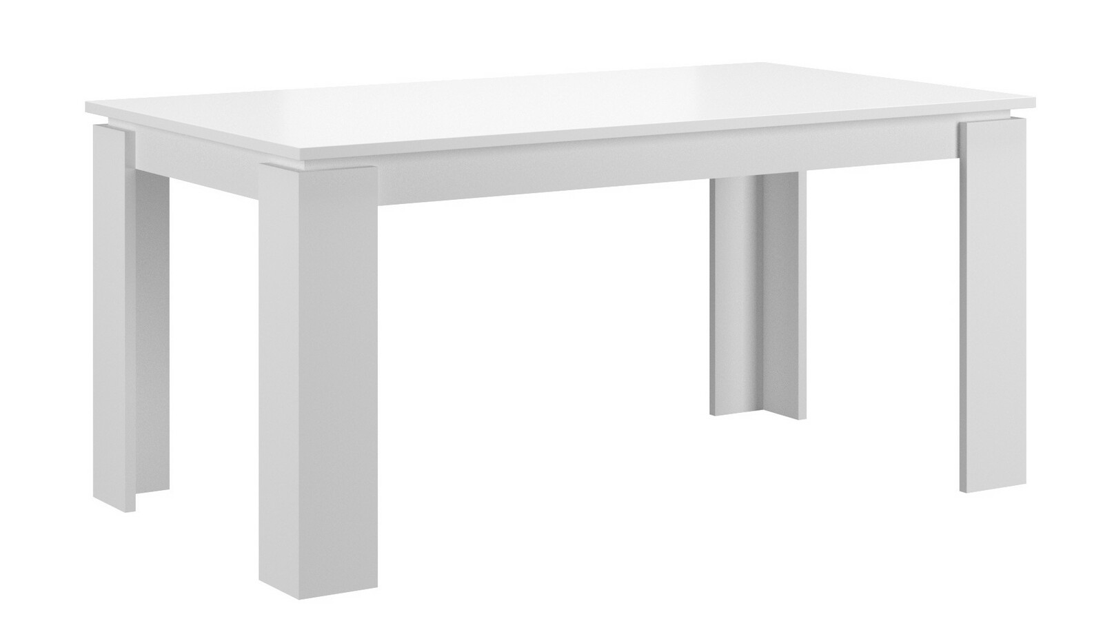 Moderner weißer Esstisch aus Holz, seitliche Perspektive
