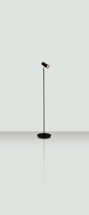 Schwarze Stehleuchte mit schlankem Design, seitliche Perspektive