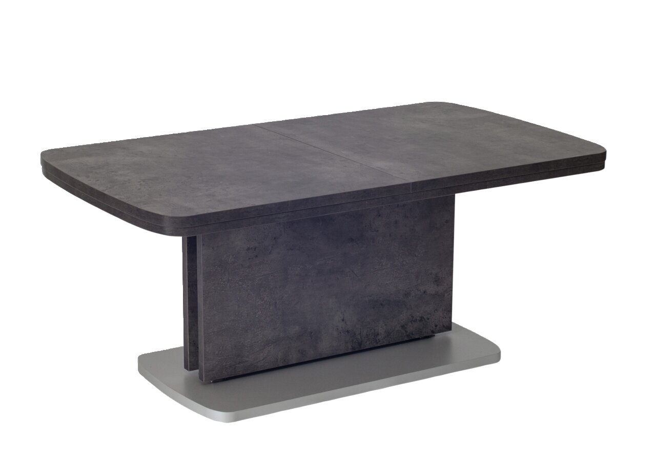 Zurbrüggen Salontafel JAMAIKA I Moderne salontafel in donkere betonlook met rechthoekig tafelblad en stevige middenpoot, gezien vanaf de zijkant.