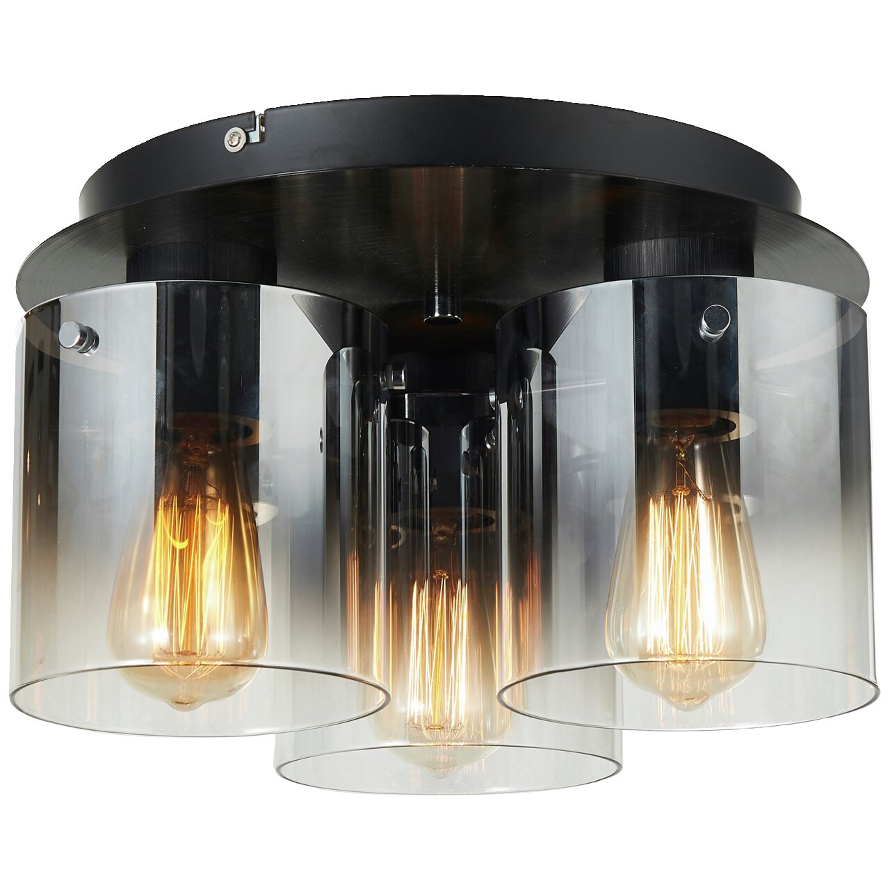 Brilliant Leuchten Deckenleuchte BETH Moderne Deckenleuchte mit drei sichtbaren Glühbirnen in zylindrischen Glasfassungen, Ansicht von unten.