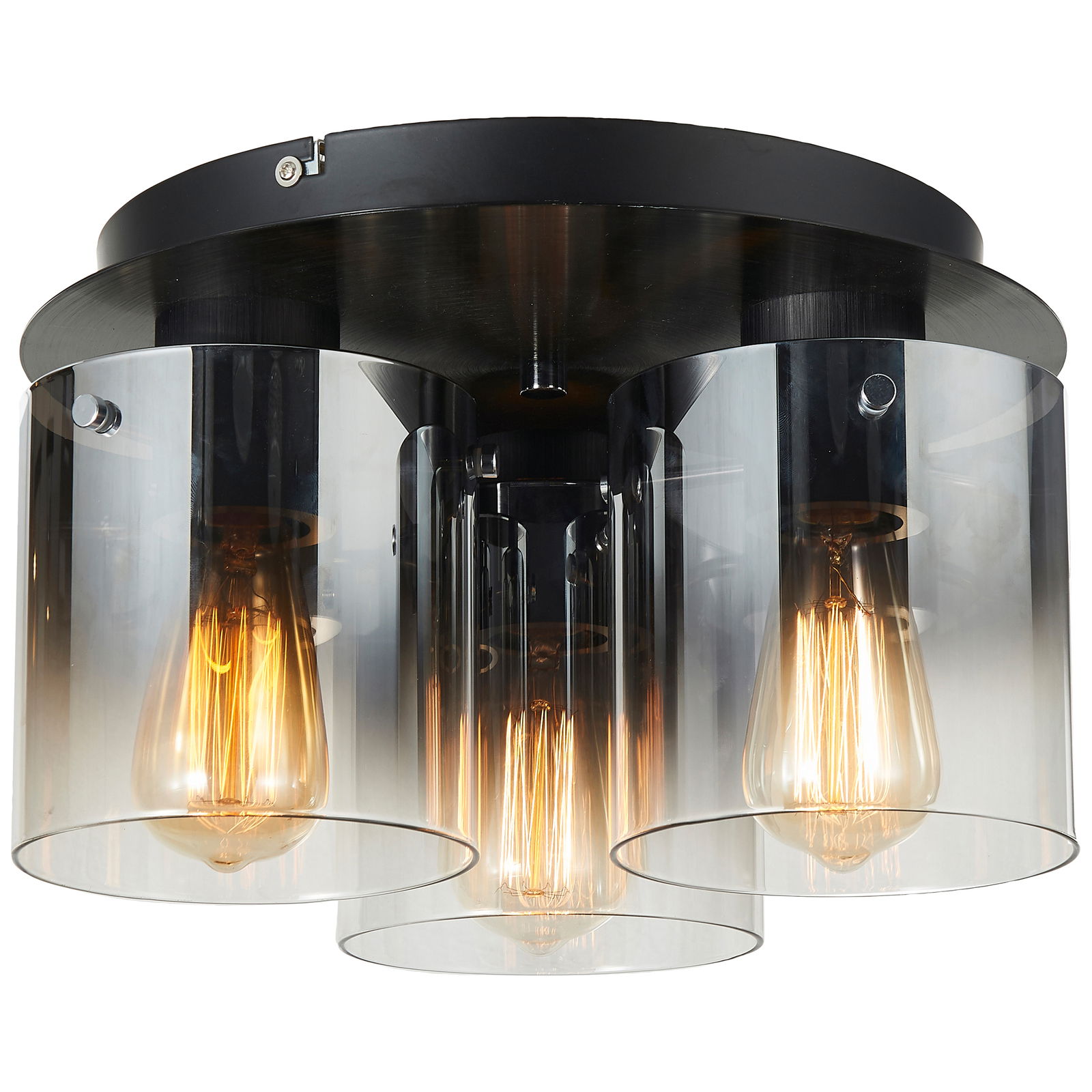 Brilliant Leuchten Deckenleuchte BETH Moderne Deckenleuchte mit drei sichtbaren Glühbirnen in zylindrischen Glasfassungen, Ansicht von unten.