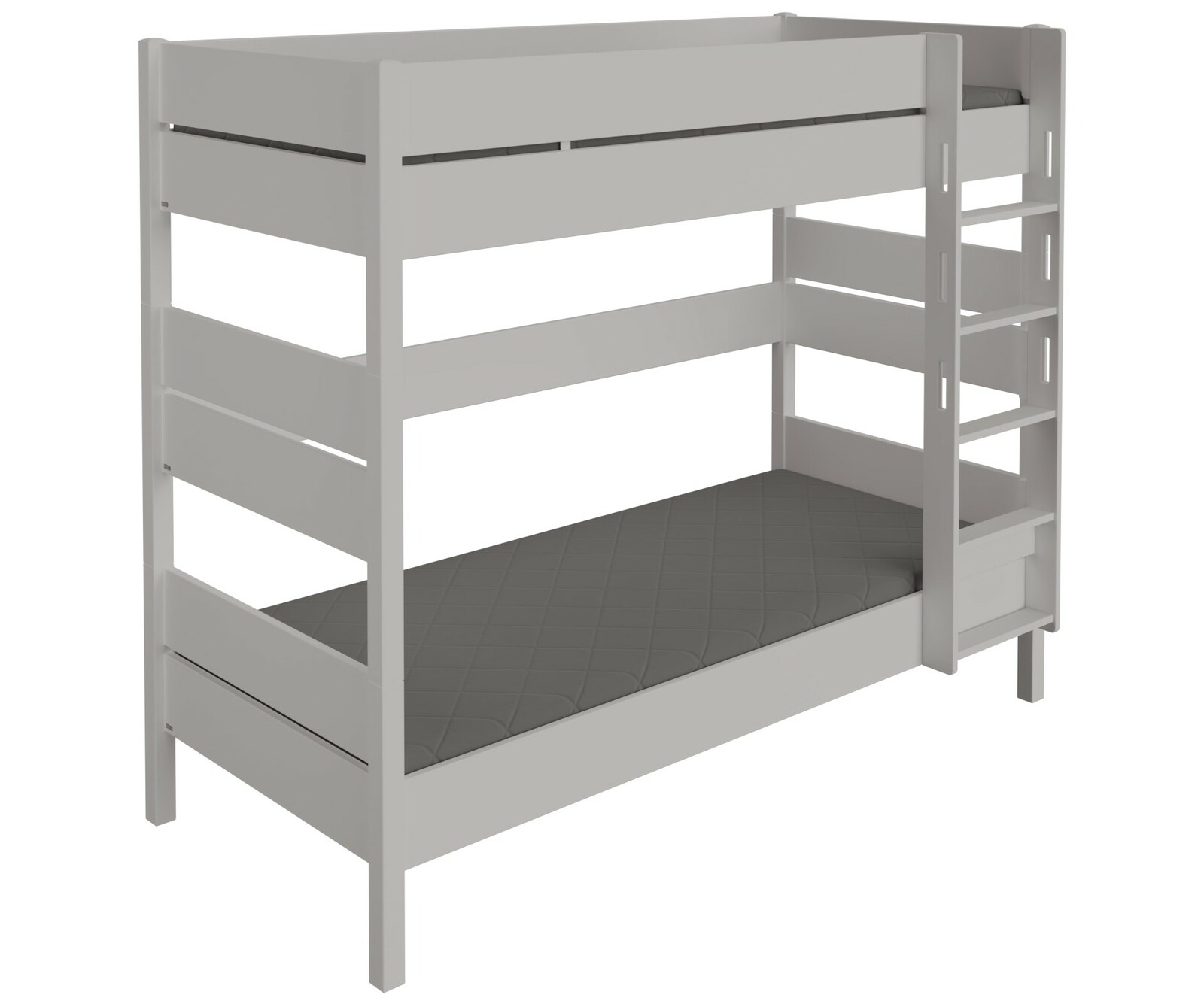 Weißes Etagenbett mit Leiter, seitliche Perspektive