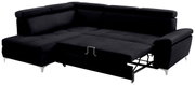Schwarzes Ecksofa mit ausziehbarer Schlaffunktion, Perspektive von vorne rechts