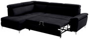 Schwarzes Ecksofa mit ausziehbarer Schlaffunktion, Perspektive von vorne rechts