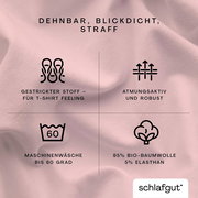 Spannbettlaken aus gestricktem Stoff mit T-Shirt Feeling, atmungsaktiv und robust, maschinenwaschbar bis 60 Grad, bestehend aus 95% Bio-Baumwolle und 5% Elasthan. Perspektive: Nahaufnahme der Materialstruktur.