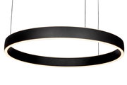 Moderne LED-Hängeleuchte in schwarzem Ringdesign, seitliche Perspektive