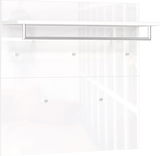 Modernes Garderobenpaneel in Weiß mit Haken und Ablage, seitliche Perspektive