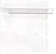 Modernes Garderobenpaneel in Weiß mit Haken und Ablage, seitliche Perspektive