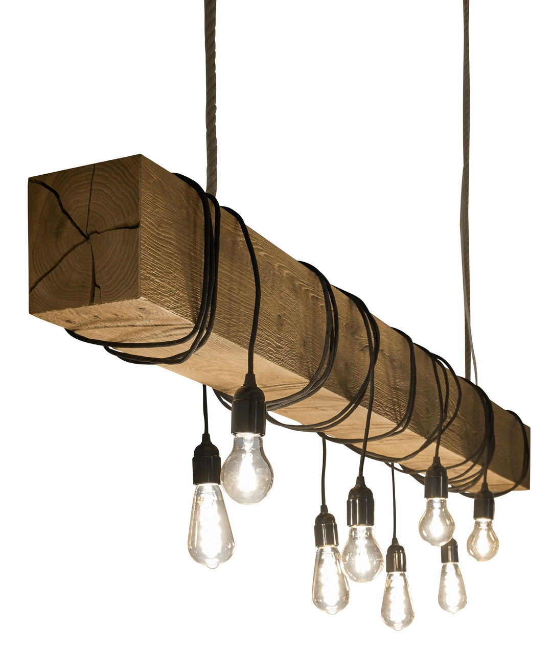 Musterring Hängeleuchte TREVIO Rustikale Hängeleuchte aus Holz mit freiliegenden Glühbirnen, seitliche Perspektive