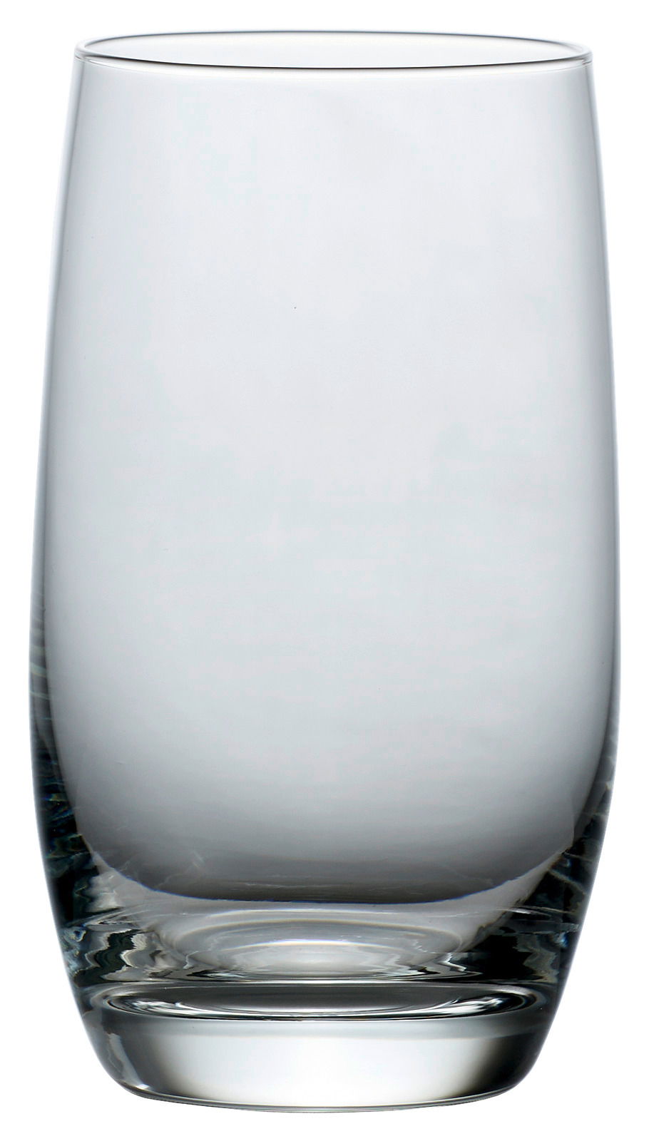 Ein elegantes, klares Trinkglas in Tulpenform, frontal fotografiert.