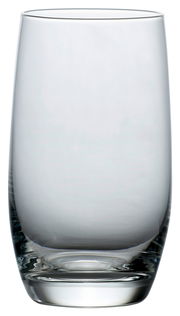 Ein elegantes, klares Trinkglas in Tulpenform, frontal fotografiert.