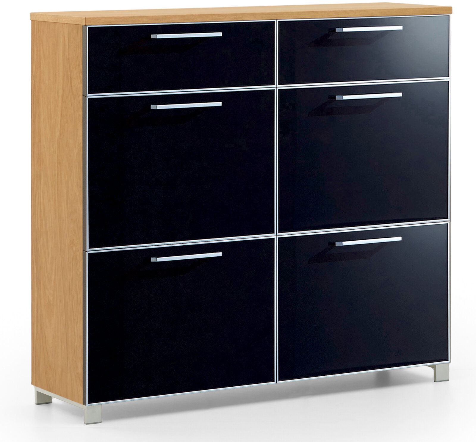 VOSS Schuhschrank SANTINA Moderner Schuhschrank mit schwarzer Front und Holzseiten, frontal betrachtet